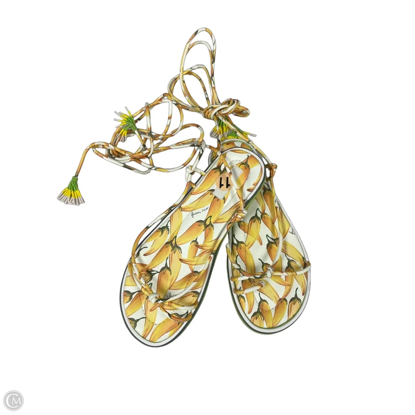 Sandals Flats By Farm Rio In Cream & Yellow, Size: 11