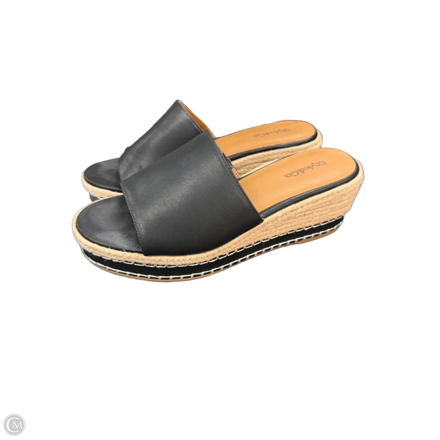 Sandals Heels Wedge By Style And Company In Black & Tan, Size: 8