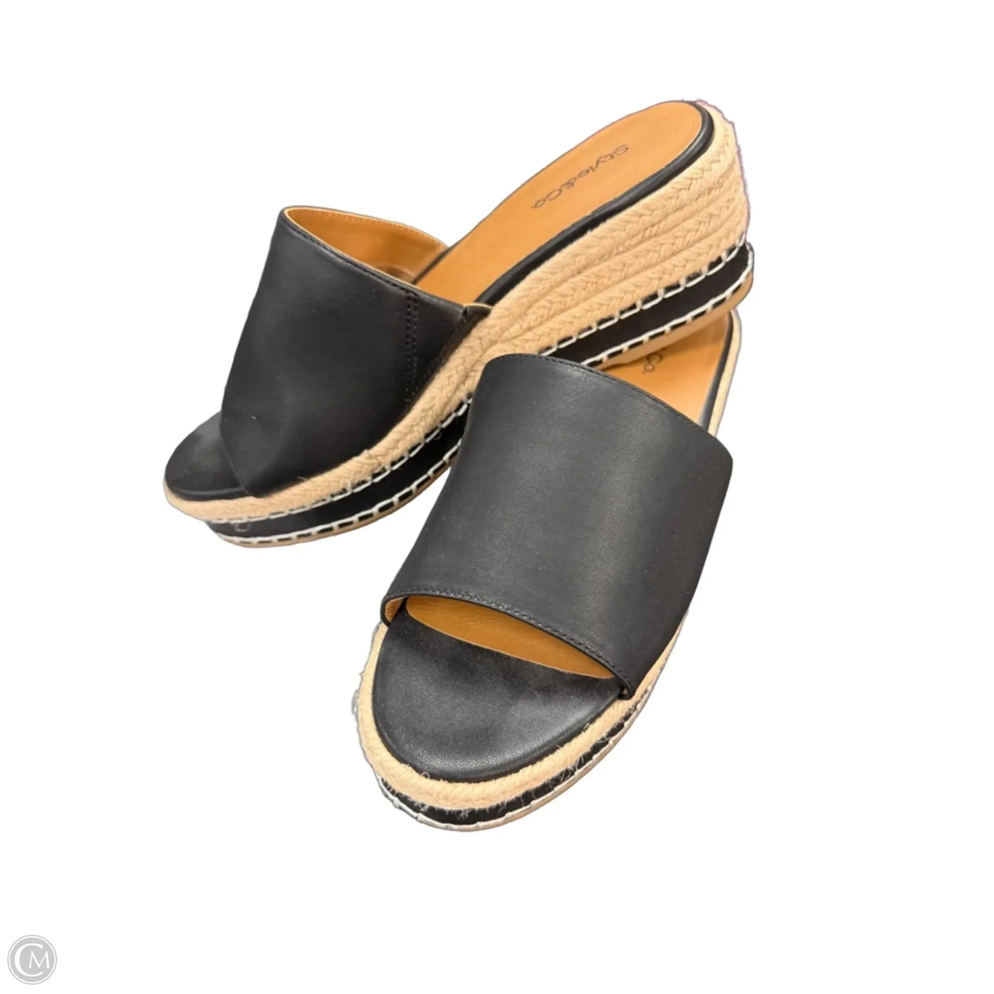 Sandals Heels Wedge By Style And Company In Black & Tan, Size: 8