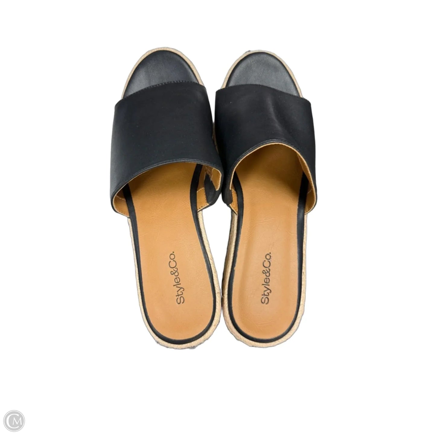Sandals Heels Wedge By Style And Company In Black & Tan, Size: 8