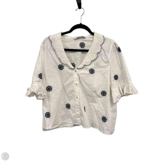 Top Short Sleeve By Zara In Blue & White, Size: L