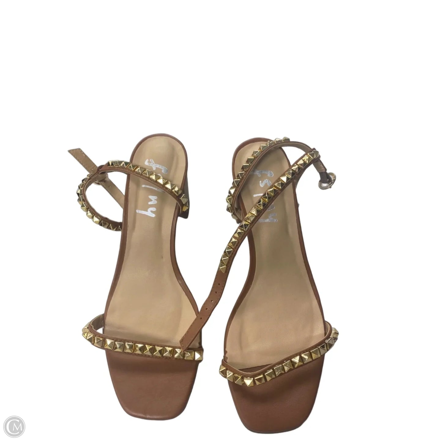 Sandals Heels Block By Clothes Mentor In Brown & Gold, Size: 7