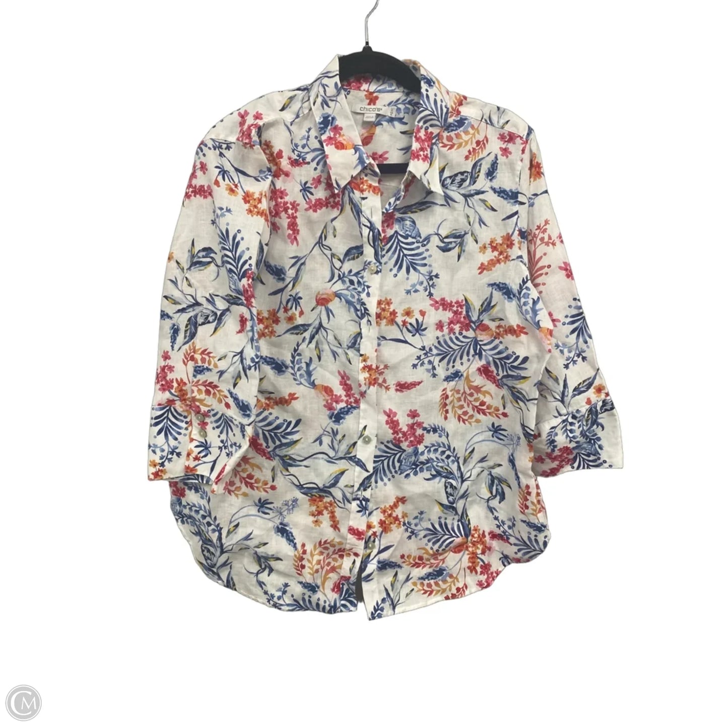 Top 3/4 Sleeve By Chicos In Floral Print, Size: 12