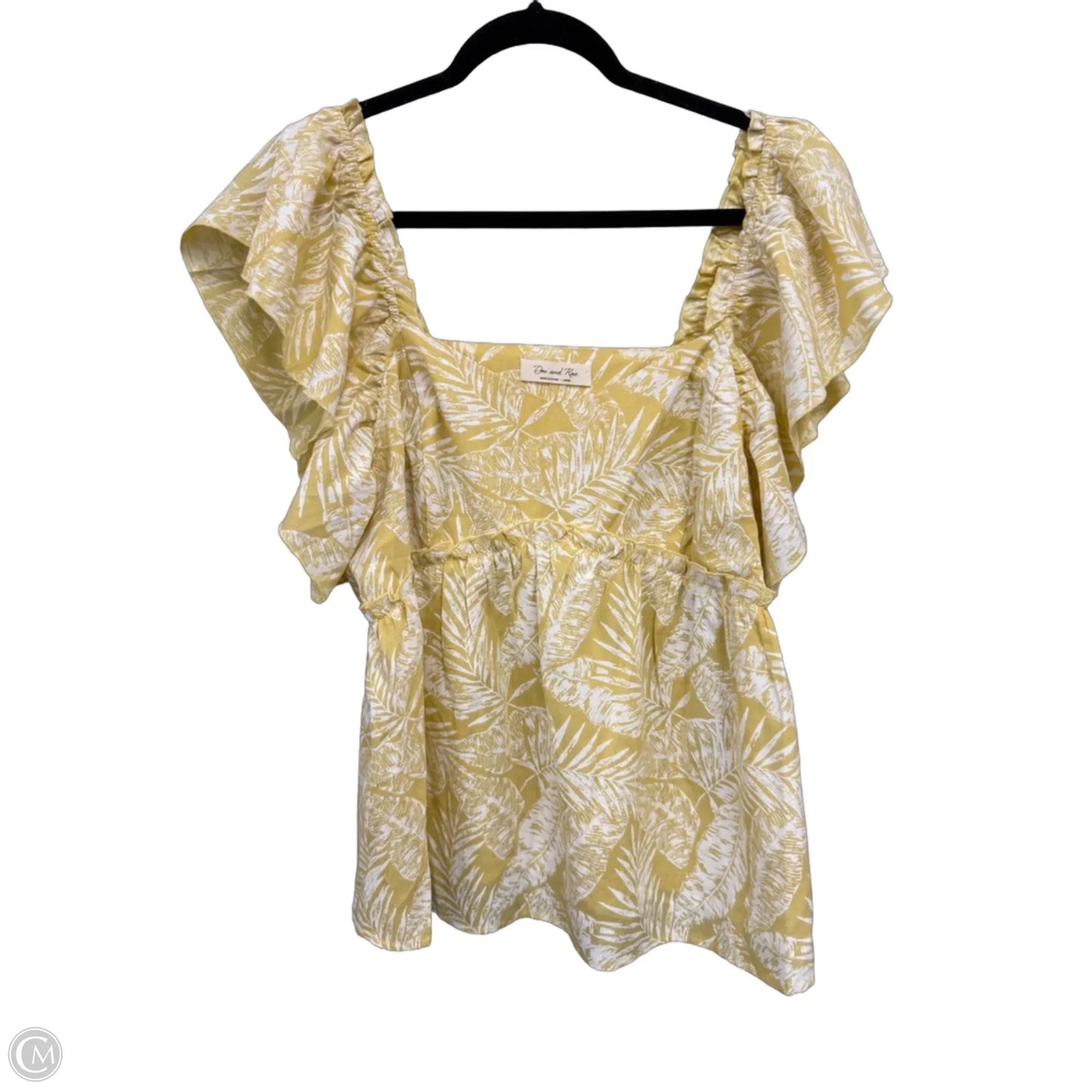 Top Short Sleeve By Doe & Rae In Gold & White, Size: L