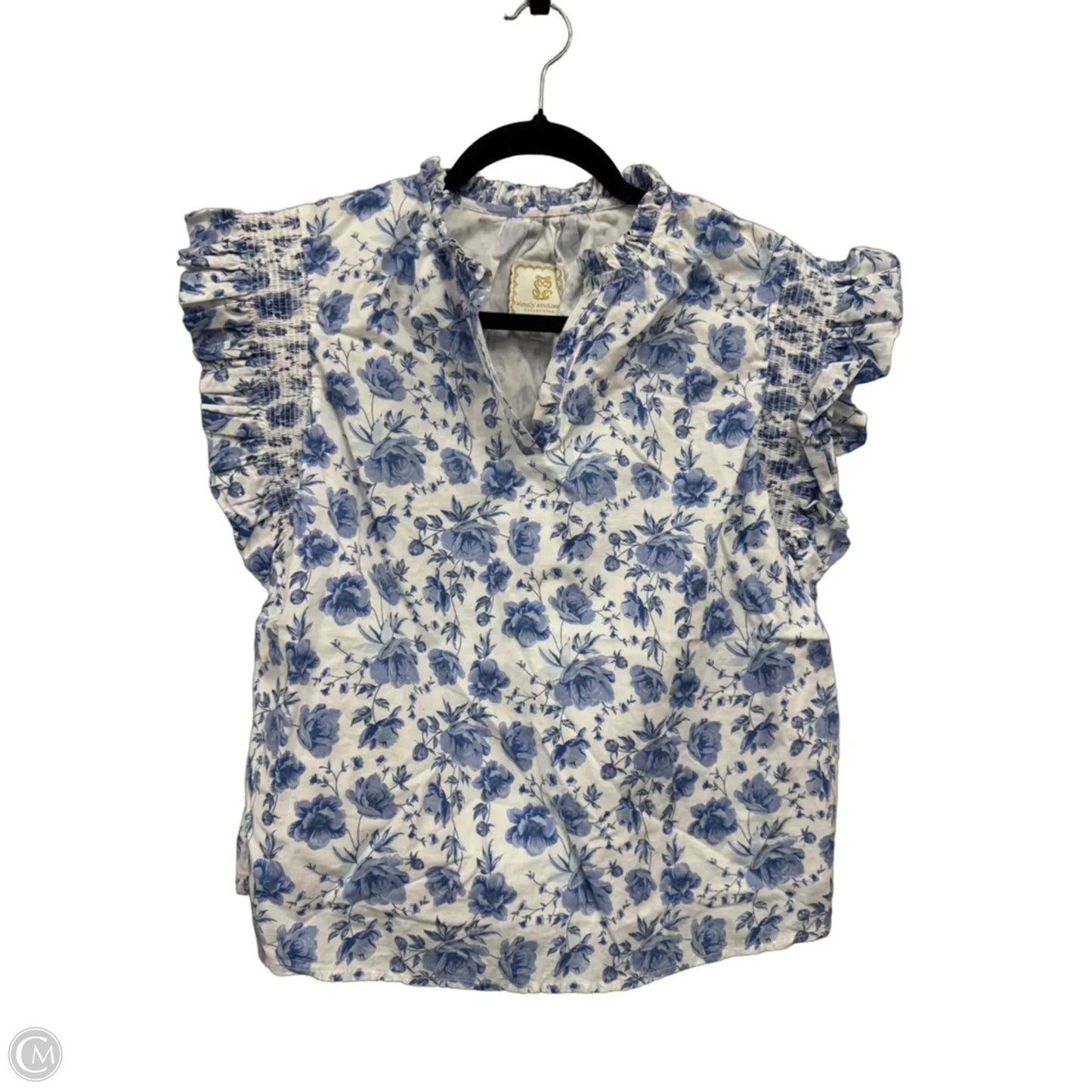 Top Short Sleeve By Simply Southern In Blue & White, Size: M