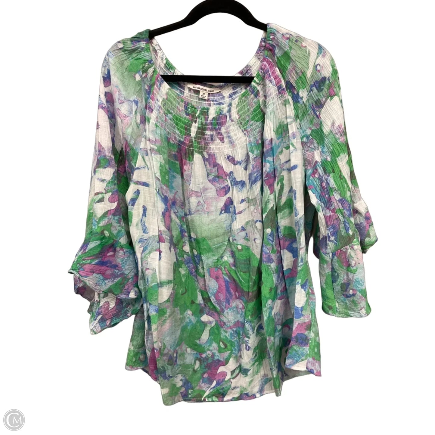 Top 3/4 Sleeve By Zac And Rachel In Green & Pink, Size: 2x