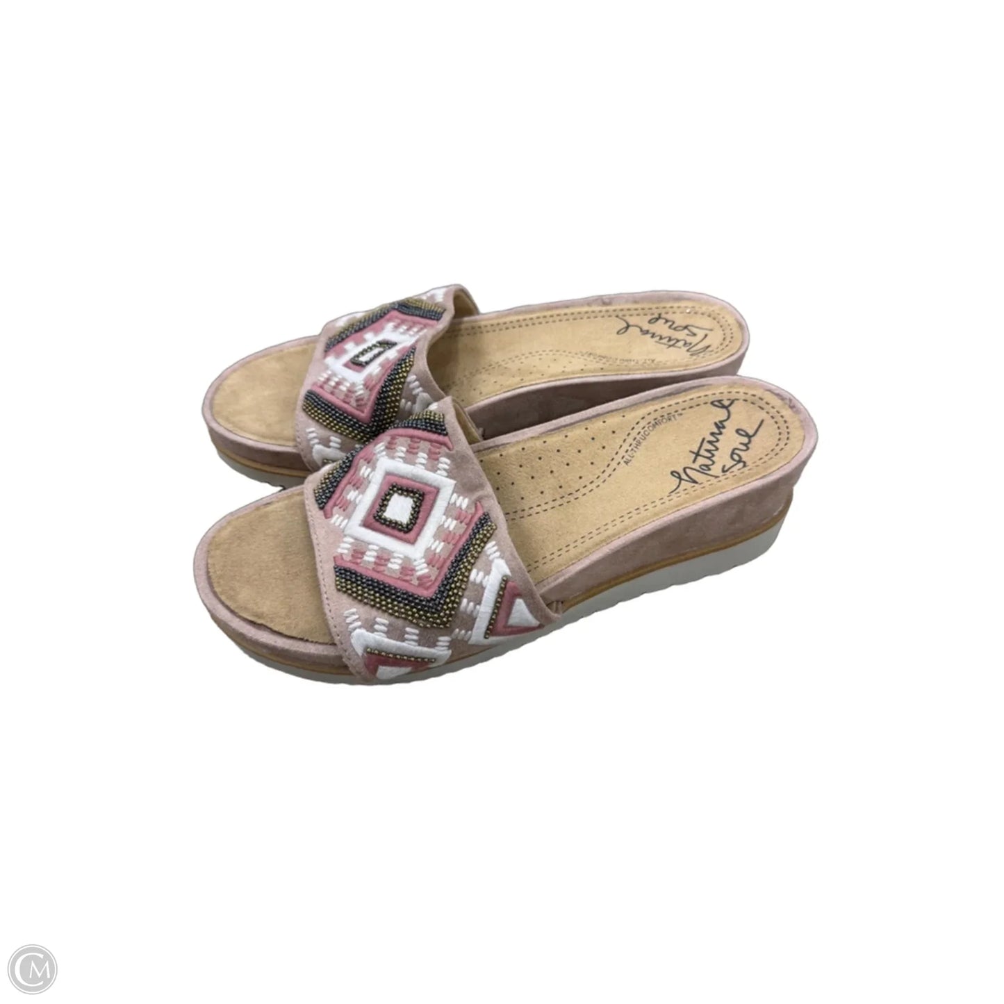 Sandals Heels Wedge By Natural Soul In Pink & Tan, Size: 9.5