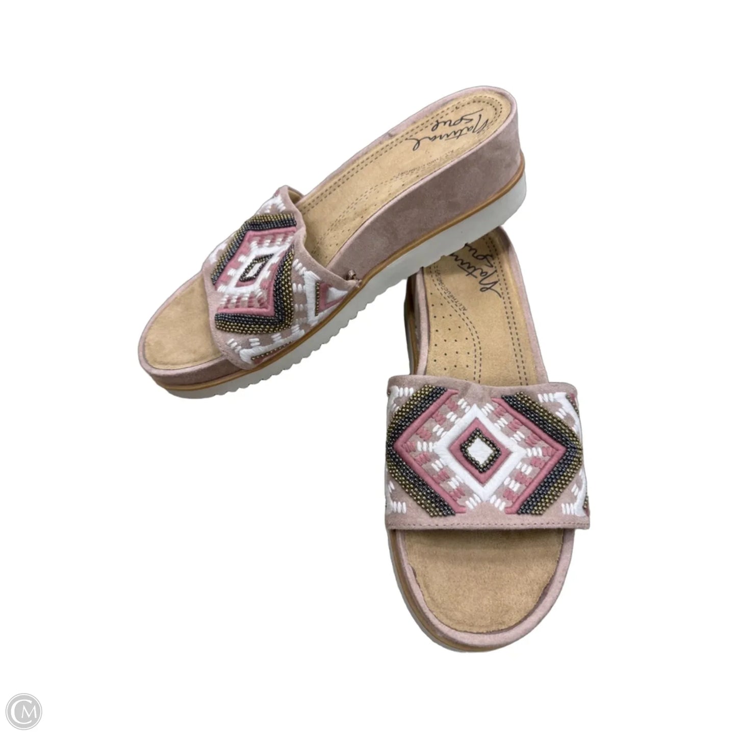 Sandals Heels Wedge By Natural Soul In Pink & Tan, Size: 9.5