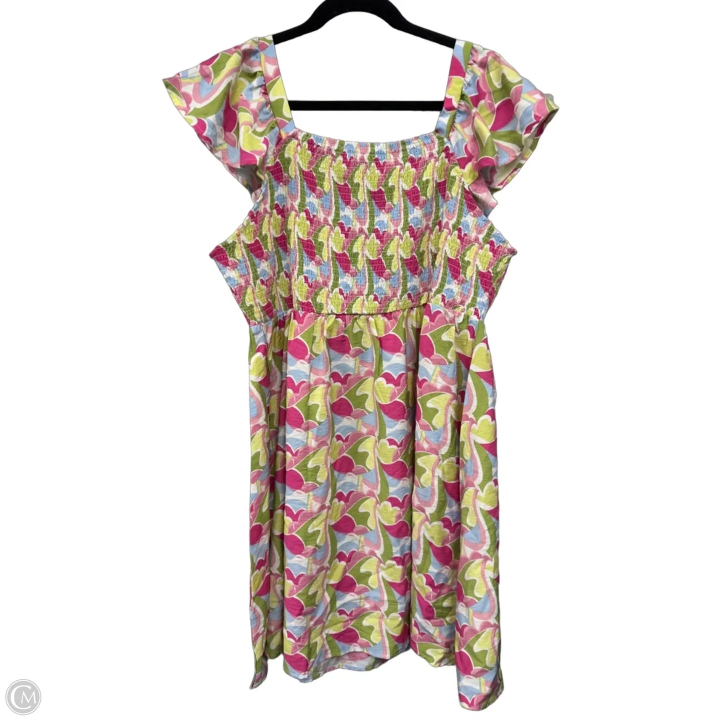 Dress Casual Short By Michelle Mcdowell In Green & Pink, Size: Xl