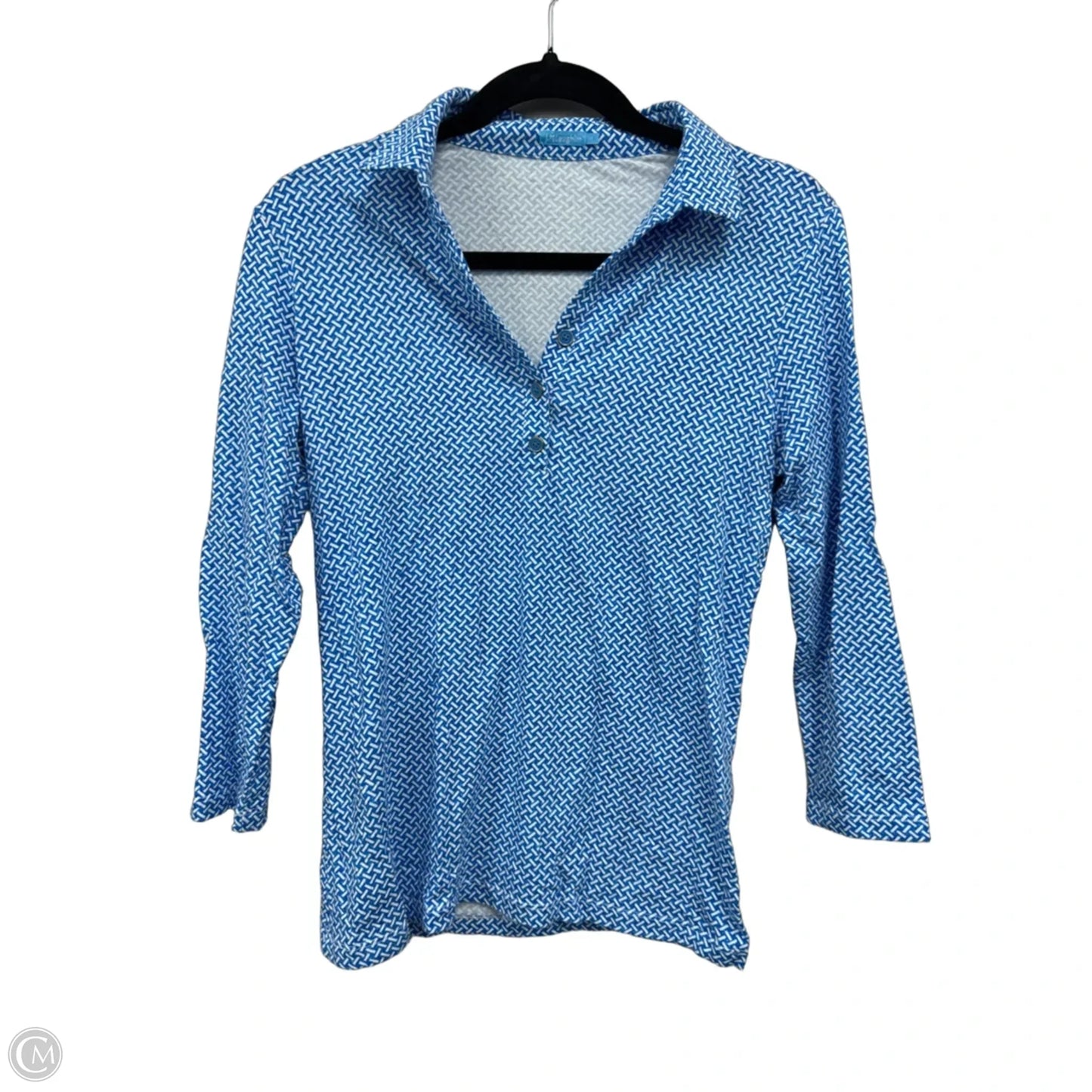 Top Long Sleeve By J Mclaughlin In Blue & White, Size: M