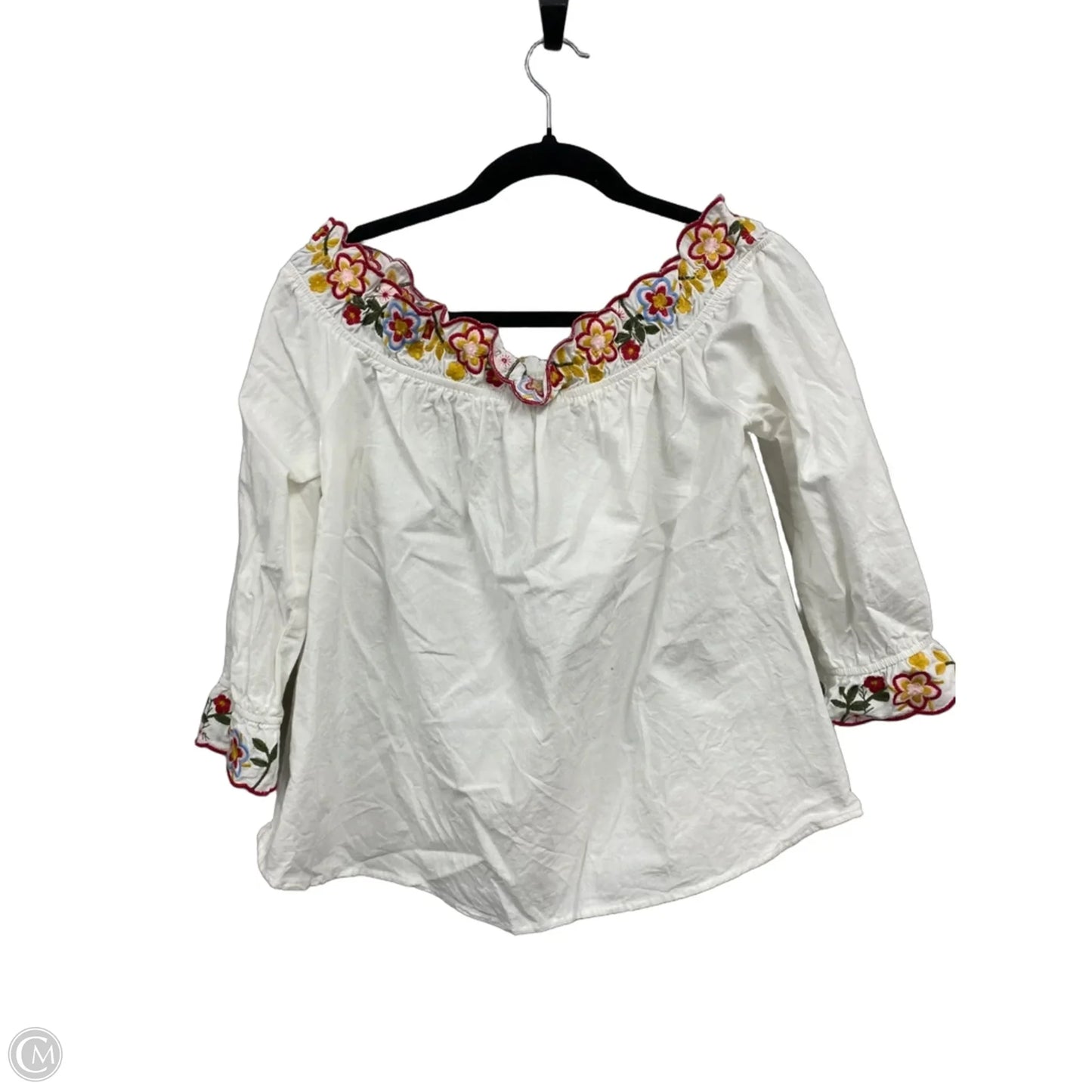 Top 3/4 Sleeve By Impeccable Pig In Cream, Size: M