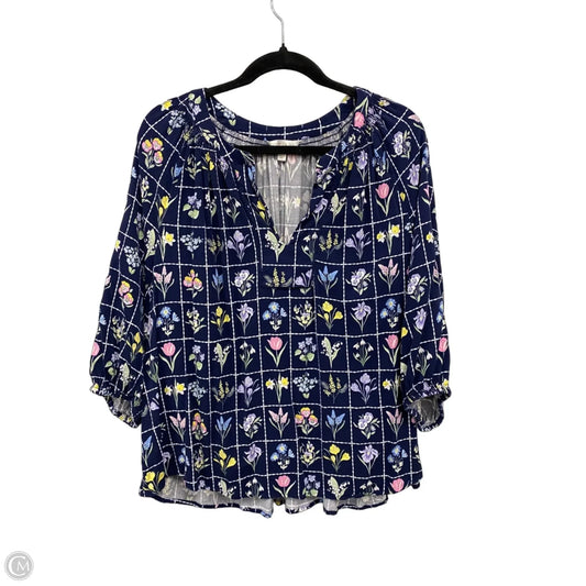Top 3/4 Sleeve By Crown And Ivy In Blue & Yellow, Size: 1x