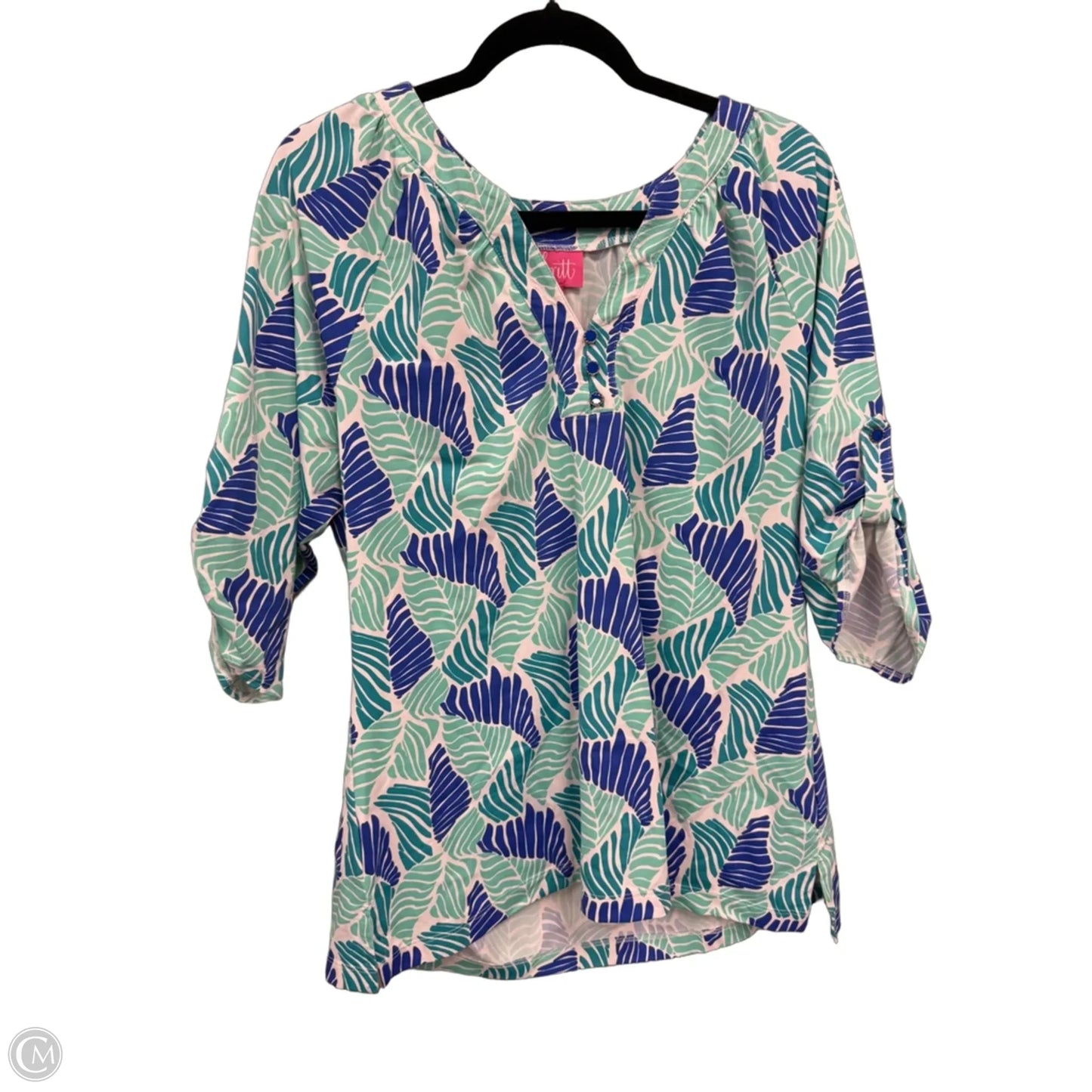 Top 3/4 Sleeve By Clothes Mentor In Blue & Green, Size: Xl