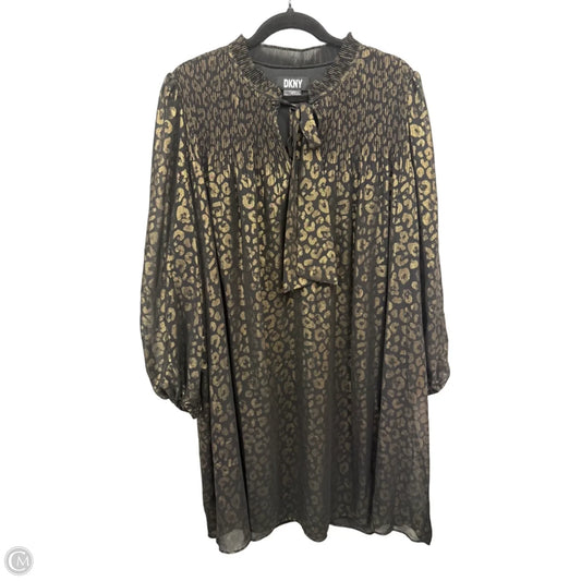 Dress Casual Midi By Dkny In Black & Gold, Size: 14