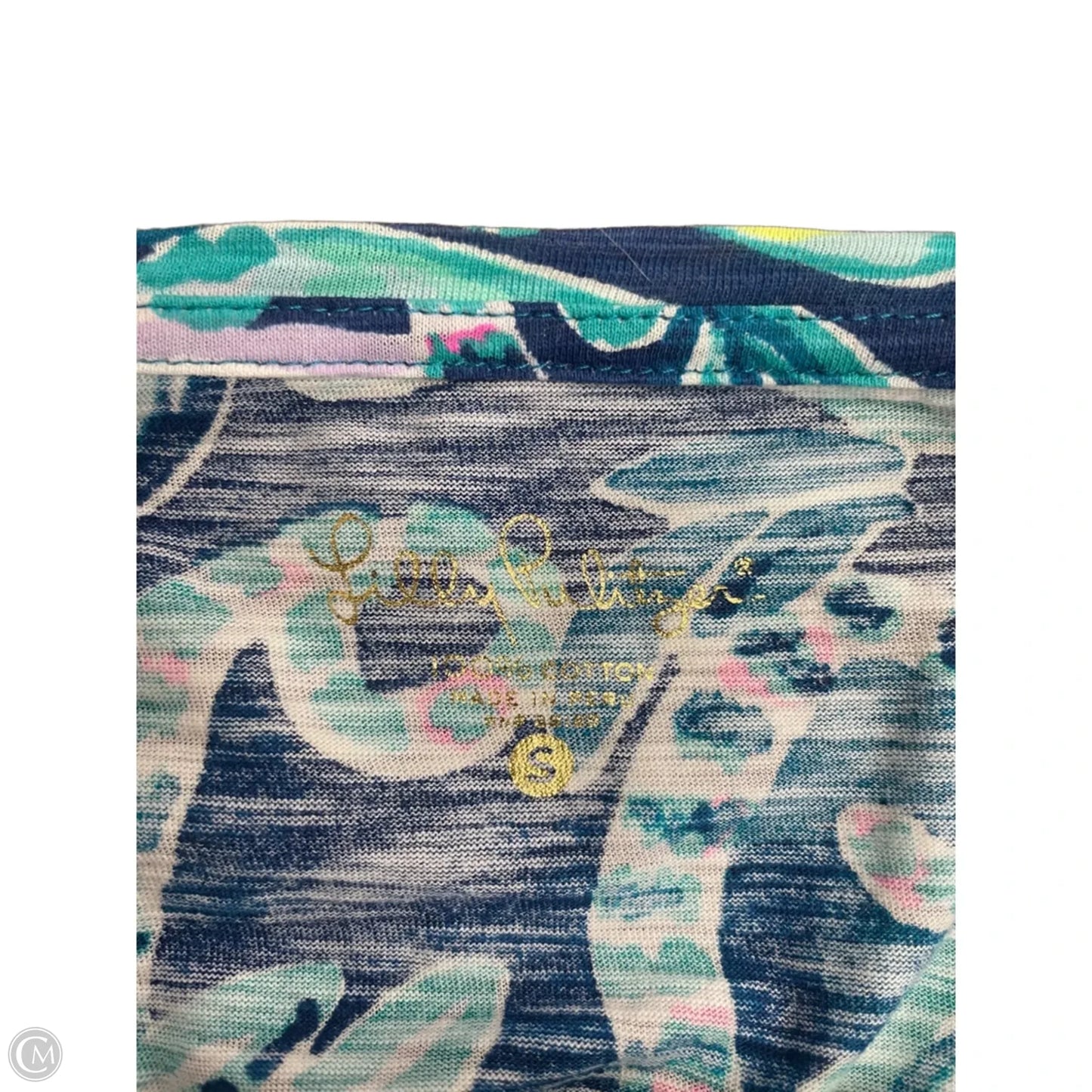 Top Short Sleeve Designer By Lilly Pulitzer In Blue & Green, Size: S