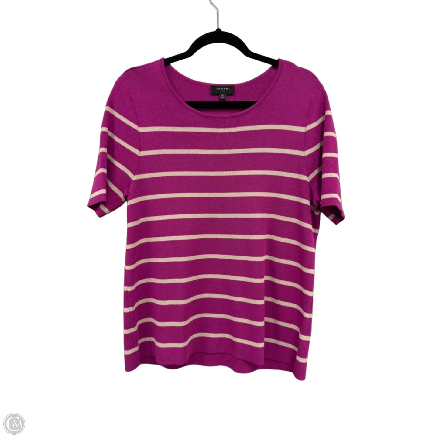 Sweater Short Sleeve By Tahari In Pink & Tan, Size: Xl