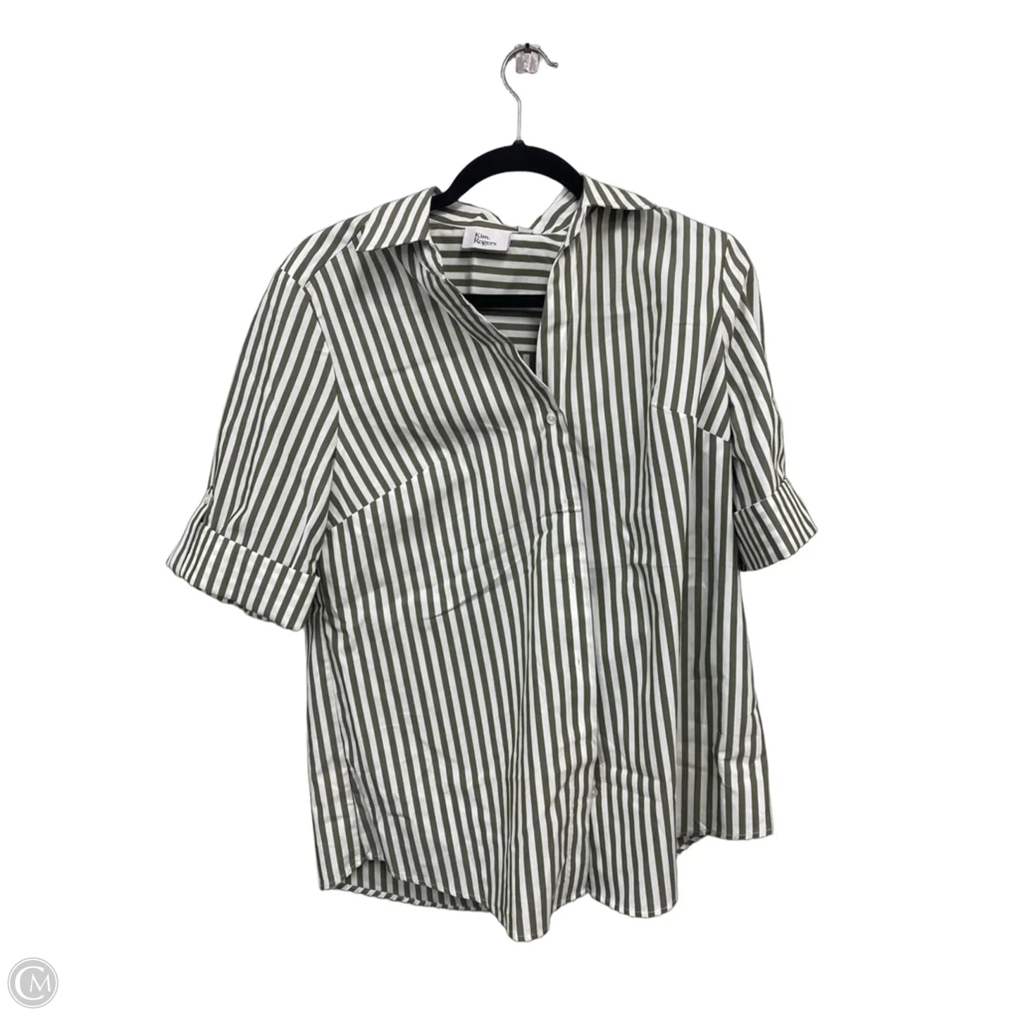 Top Short Sleeve By Kim Rogers In Green & White, Size: S