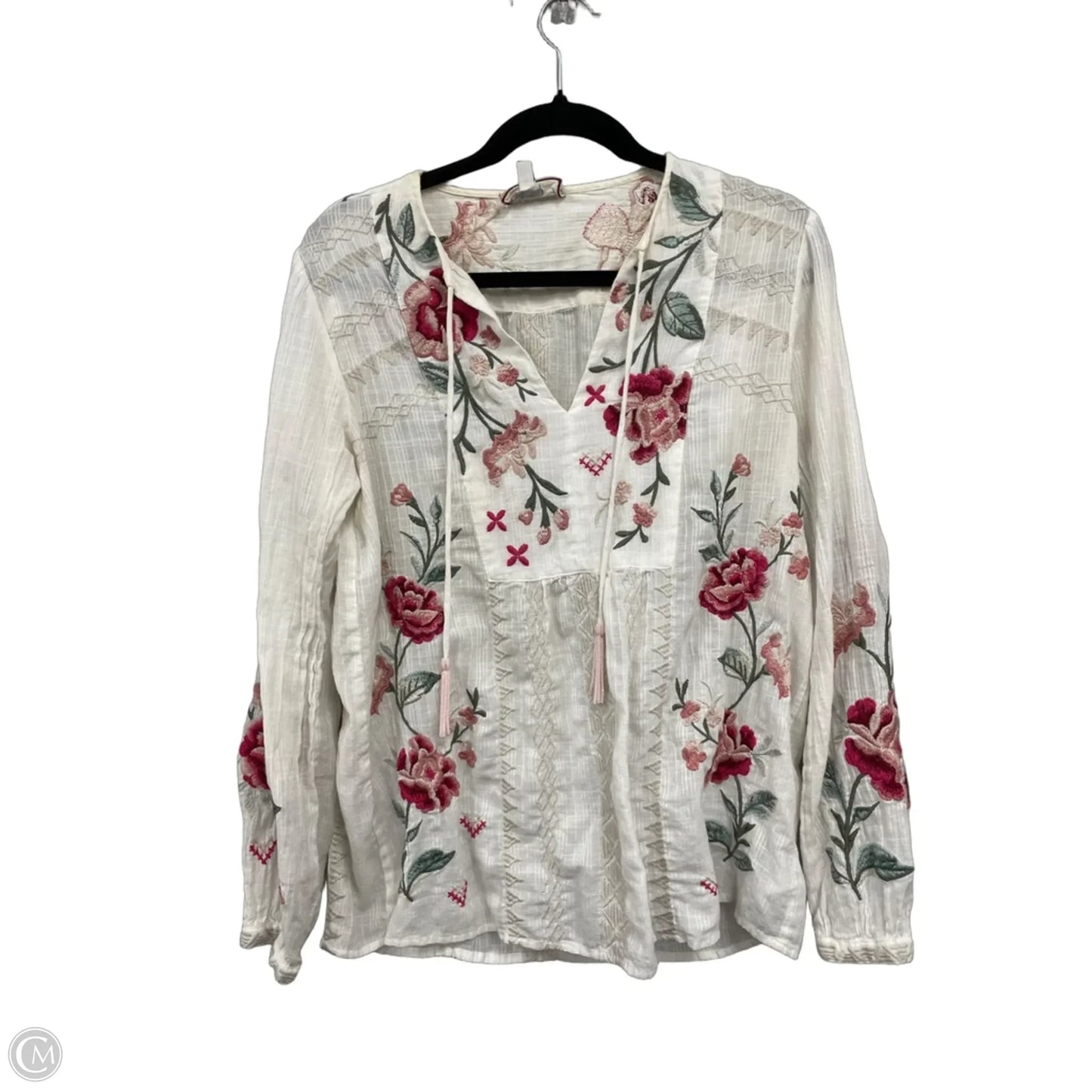 Top Long Sleeve By Johnny Was In Cream & Pink, Size: S