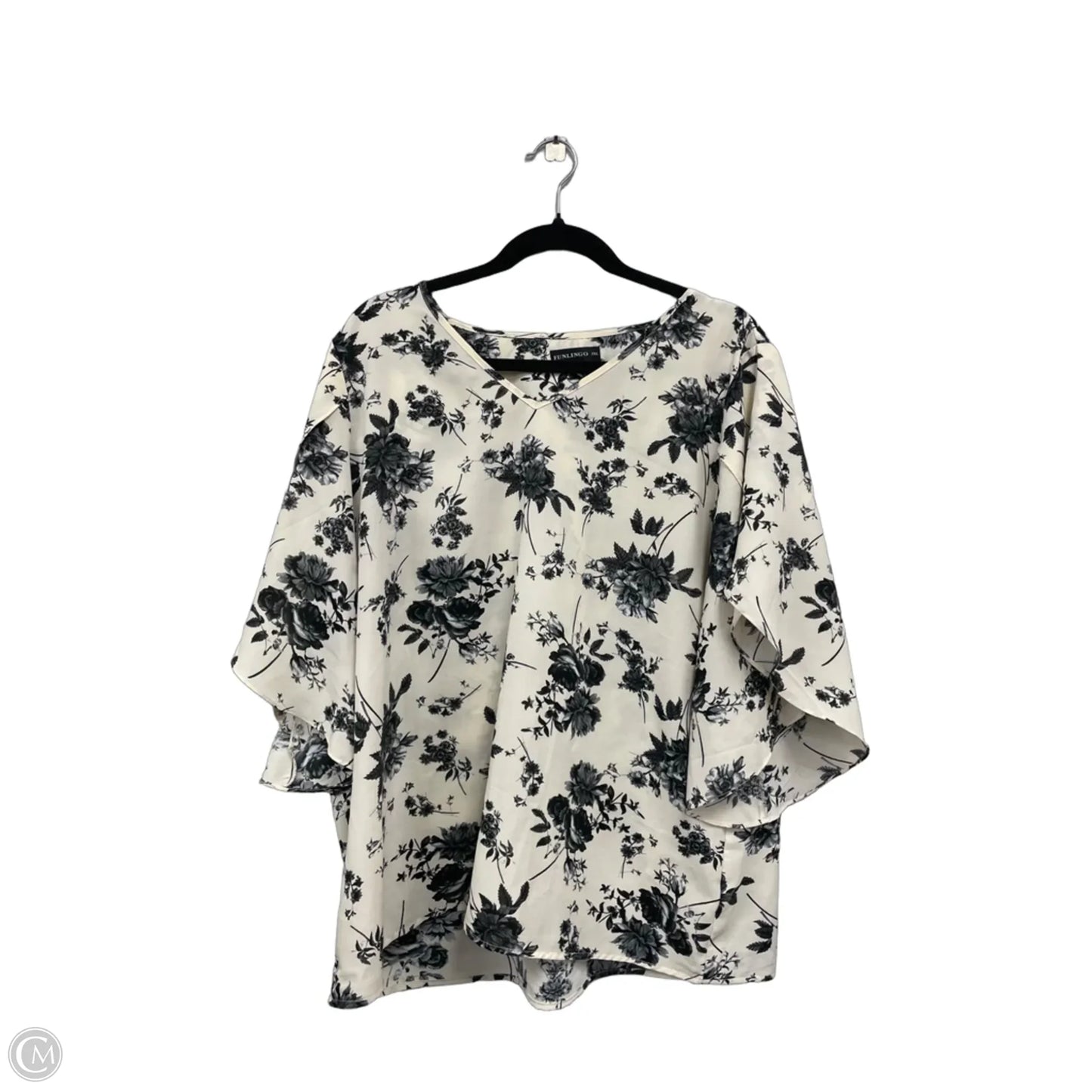 Top 3/4 Sleeve By Clothes Mentor In Black & Cream, Size: 2x