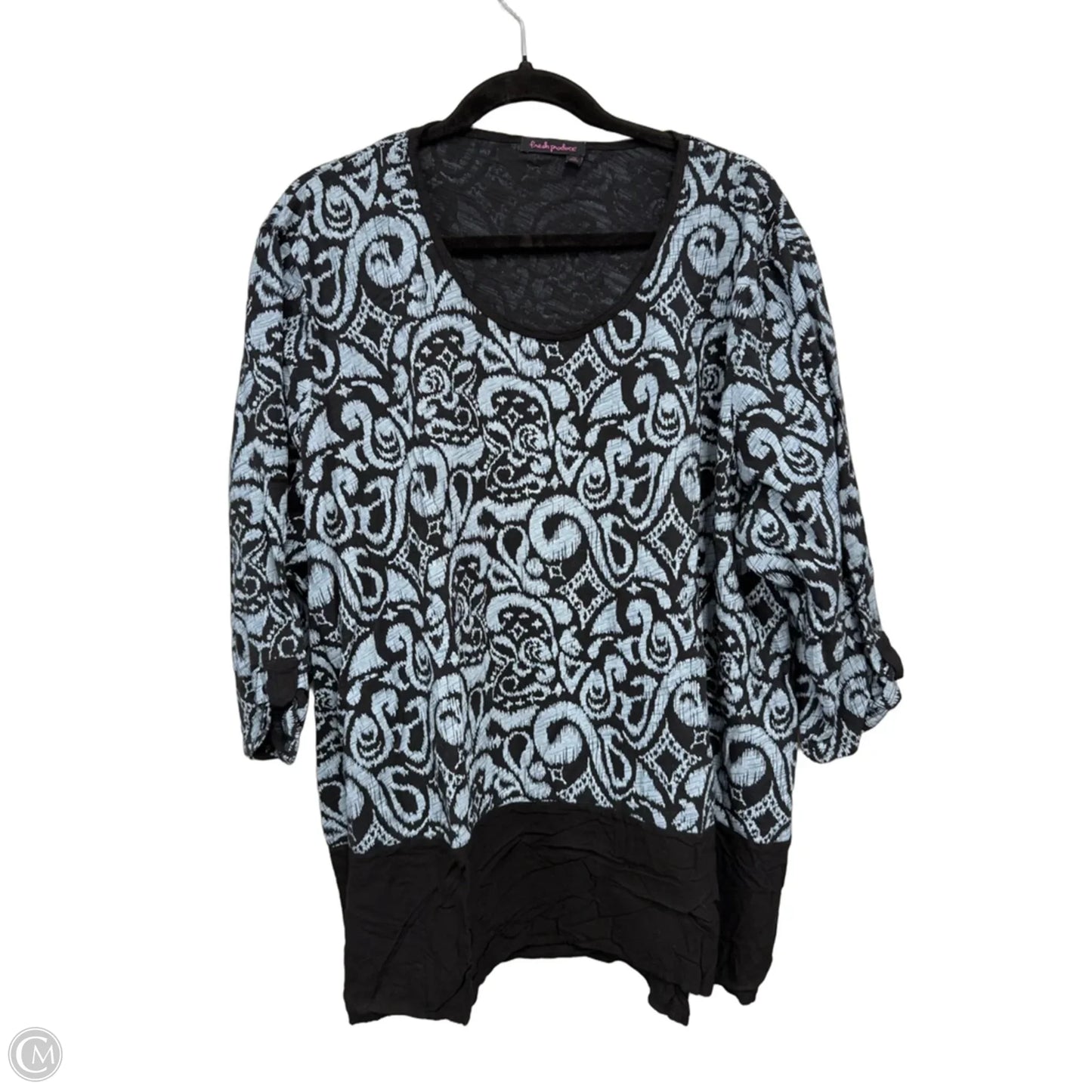 Top 3/4 Sleeve By Fresh Produce In Black & Blue, Size: 3x