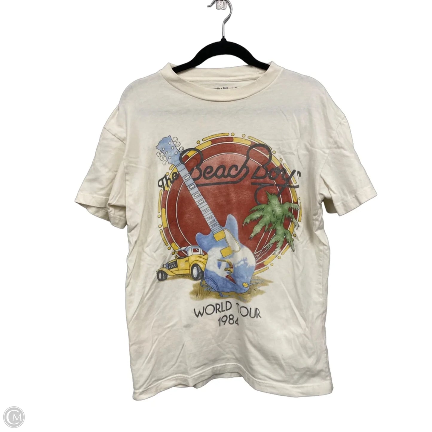 Top Short Sleeve Basic By Abercrombie And Fitch In Cream & Red, Size: M