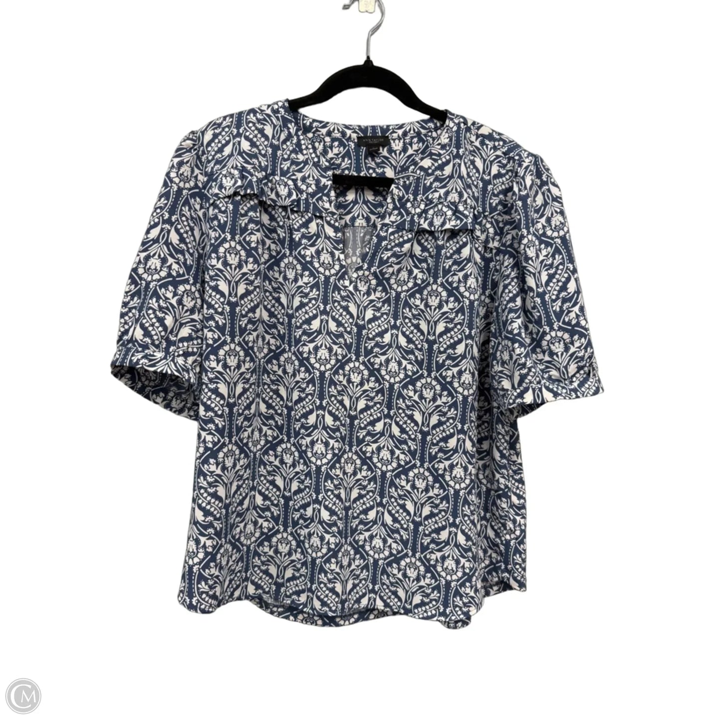 Top Short Sleeve By Ann Taylor In Blue & White, Size: L