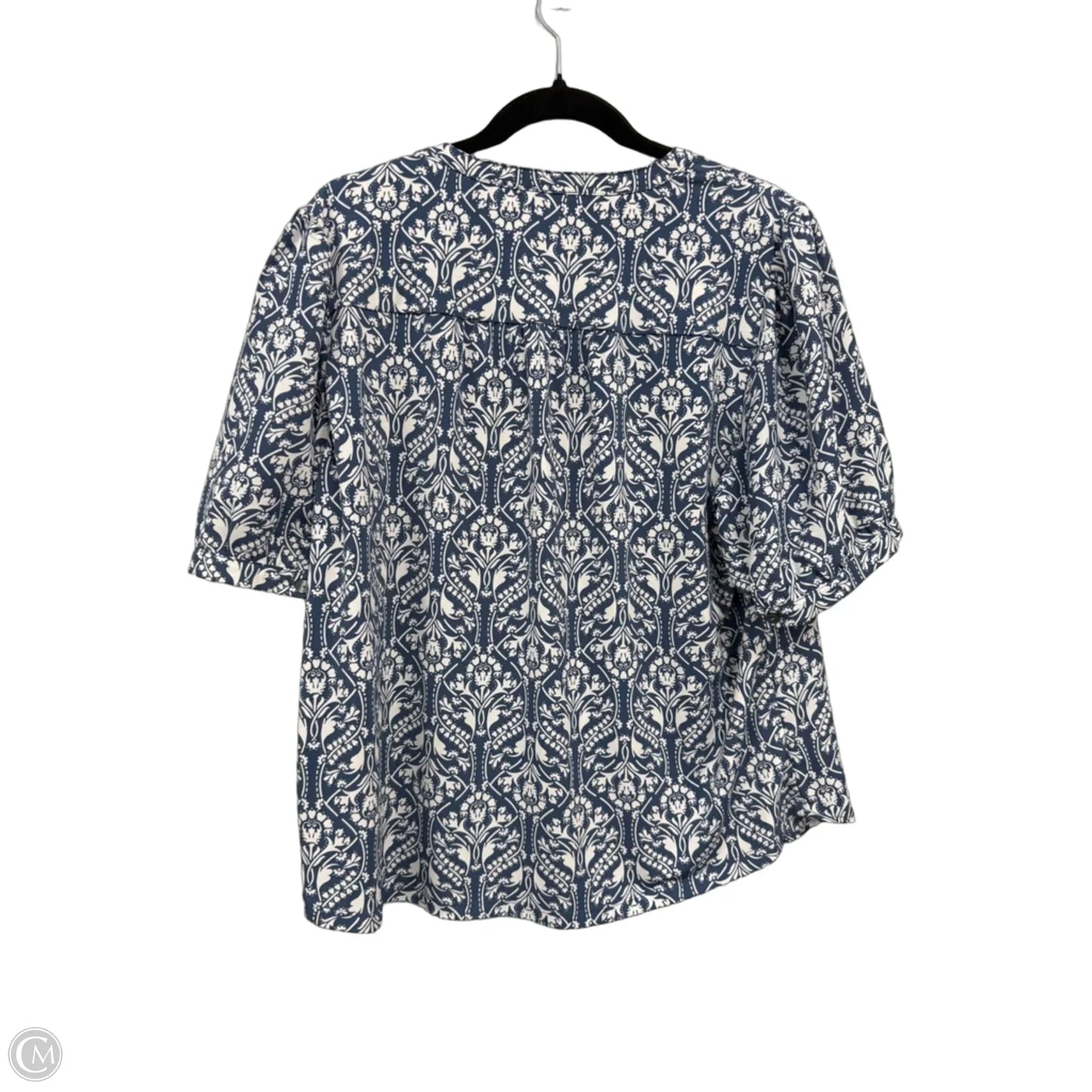 Top Short Sleeve By Ann Taylor In Blue & White, Size: L