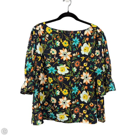 Top Short Sleeve By Ann Taylor In Blue & Yellow, Size: Xl