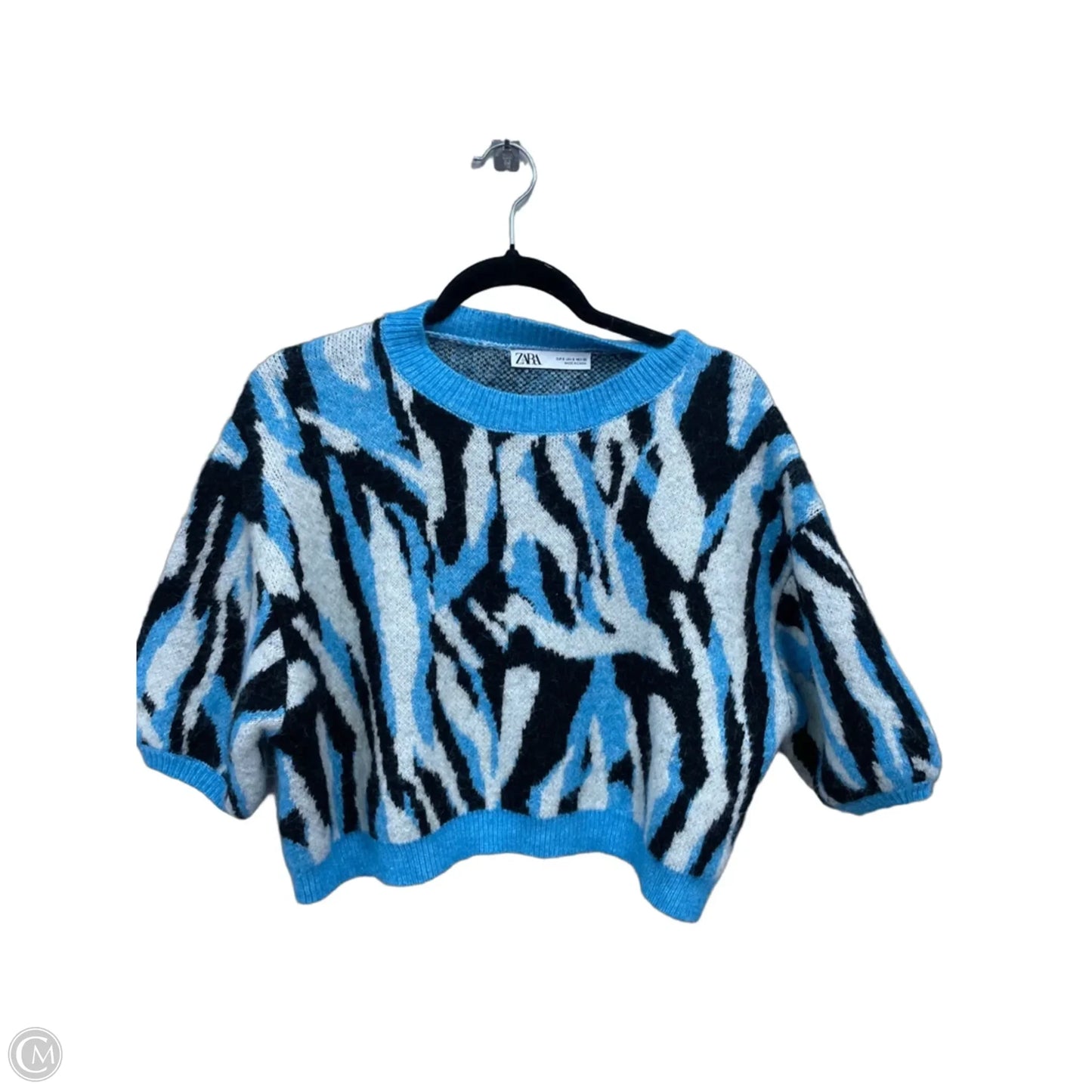 Sweater Short Sleeve By Zara In Black & Blue, Size: S