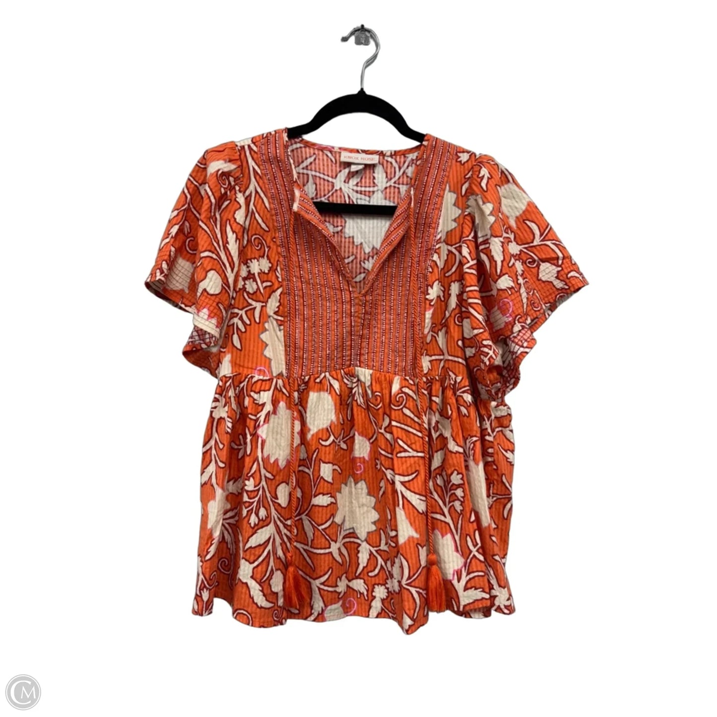 Top Short Sleeve By Knox Rose In Cream & Orange, Size: M