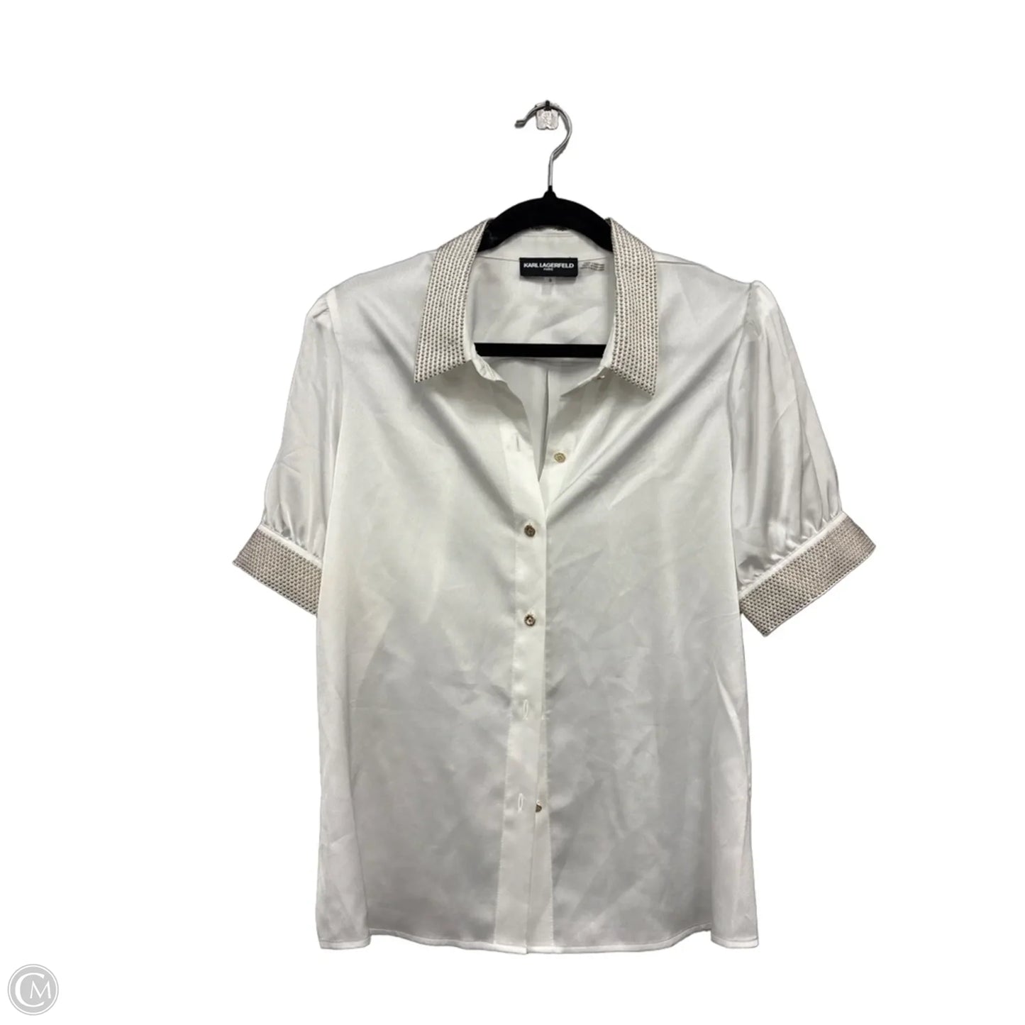 Blouse Designer By Karl Lagerfeld In Gold & White, Size: L