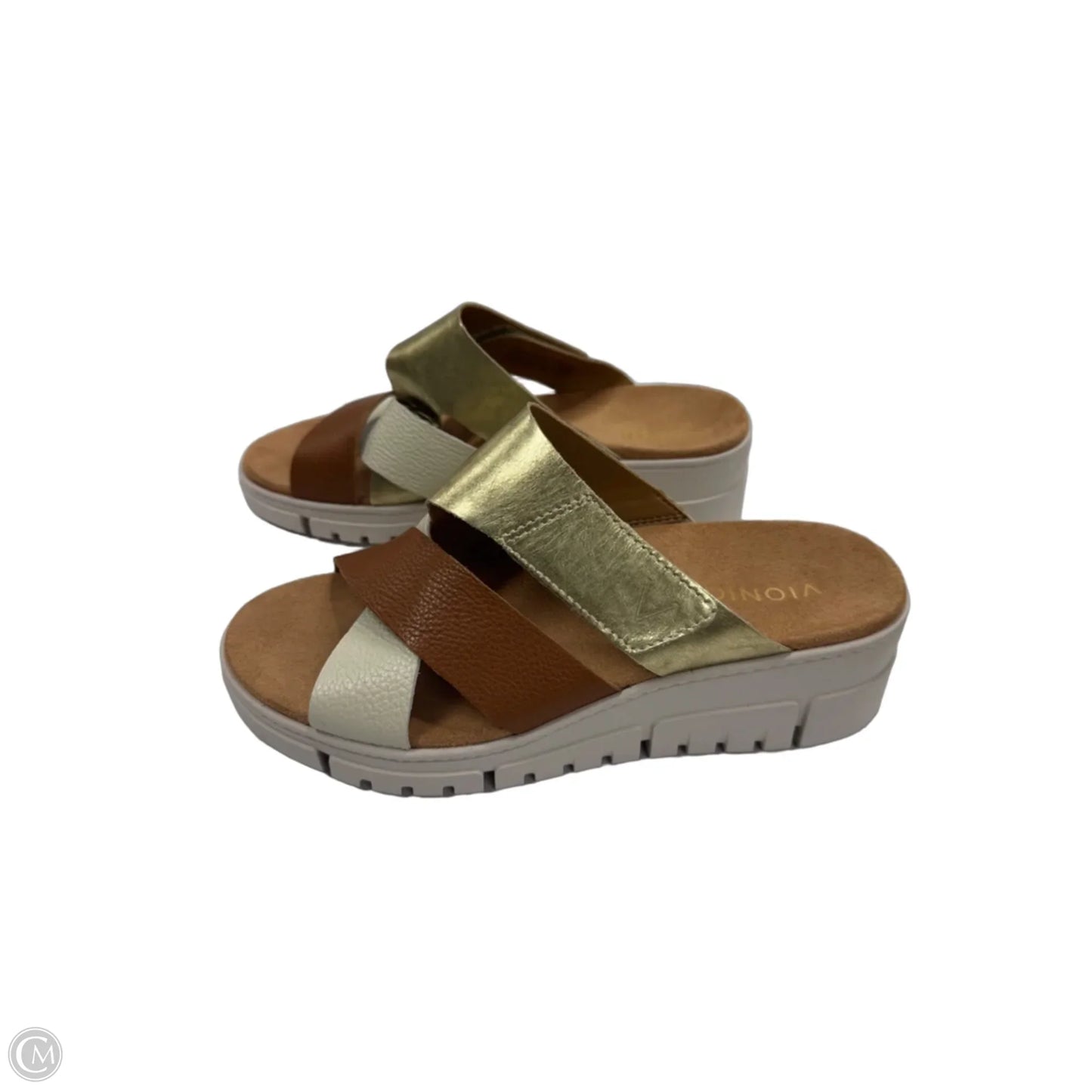 Sandals Heels Wedge By Vionic In Brown & Gold, Size: 9