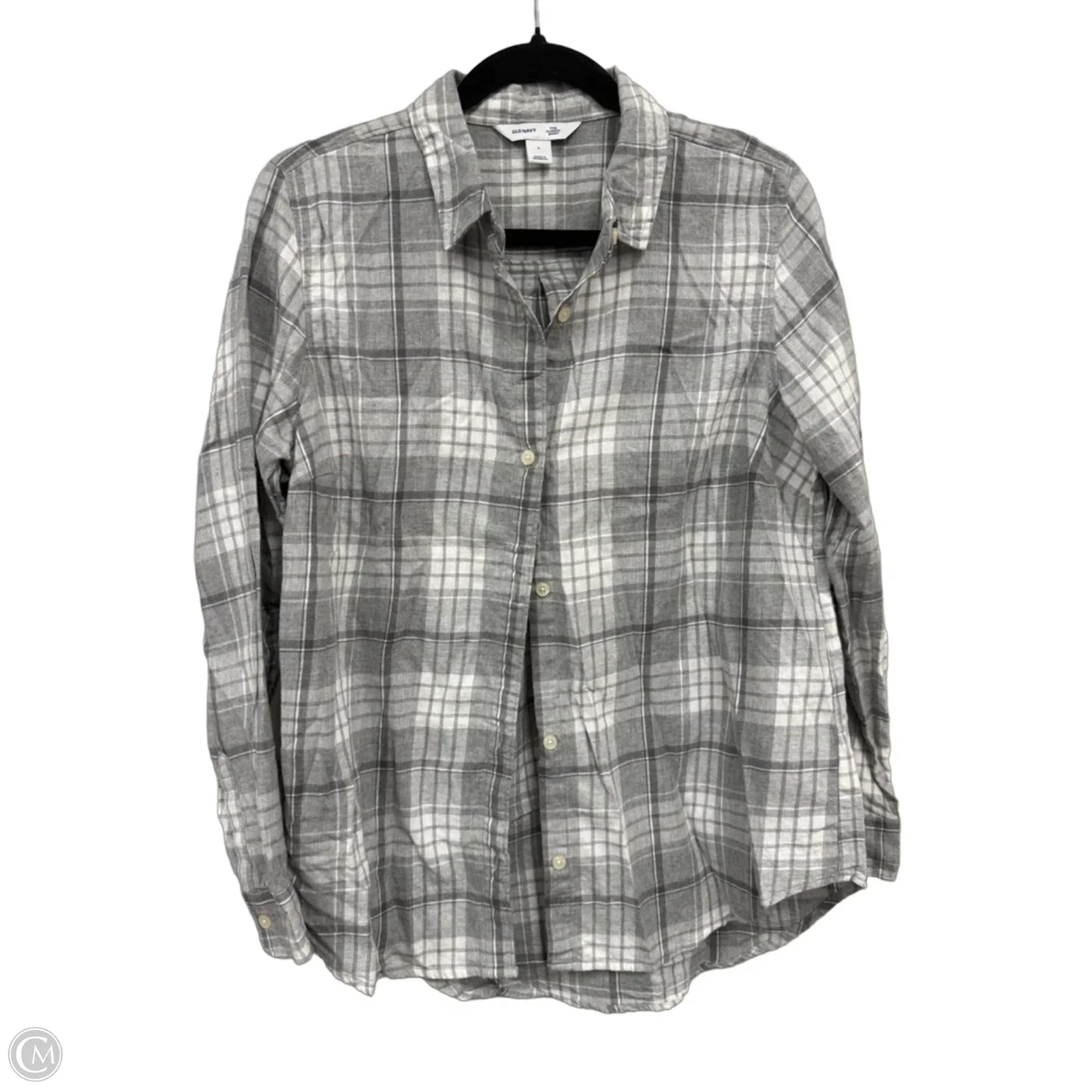 Top Long Sleeve By Old Navy In Grey & White, Size: L