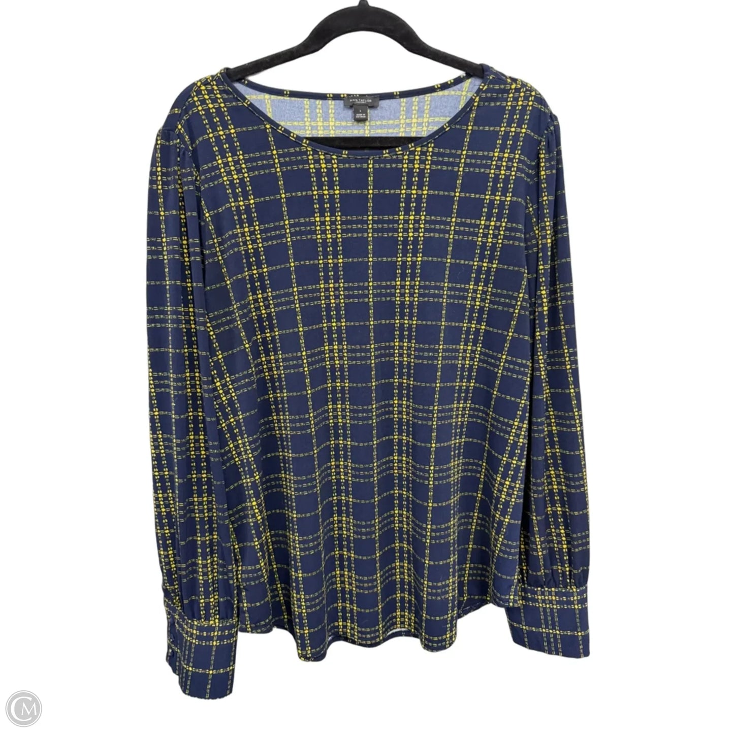 Top Long Sleeve By Ann Taylor In Blue & Yellow, Size: L
