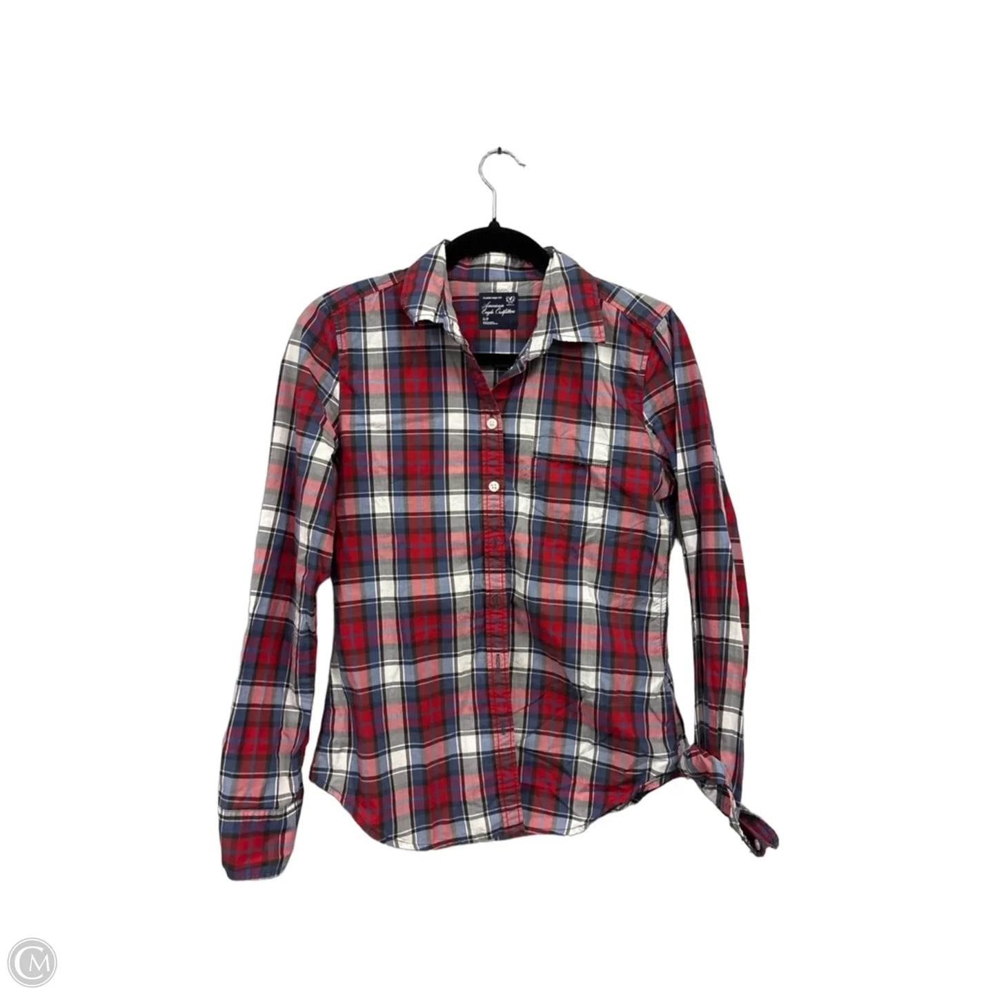 Top Long Sleeve By American Eagle In Blue & Red & White, Size: S