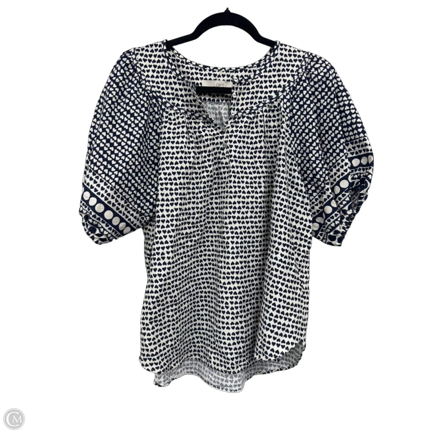 Top Short Sleeve By Loft In Blue & Cream, Size: M