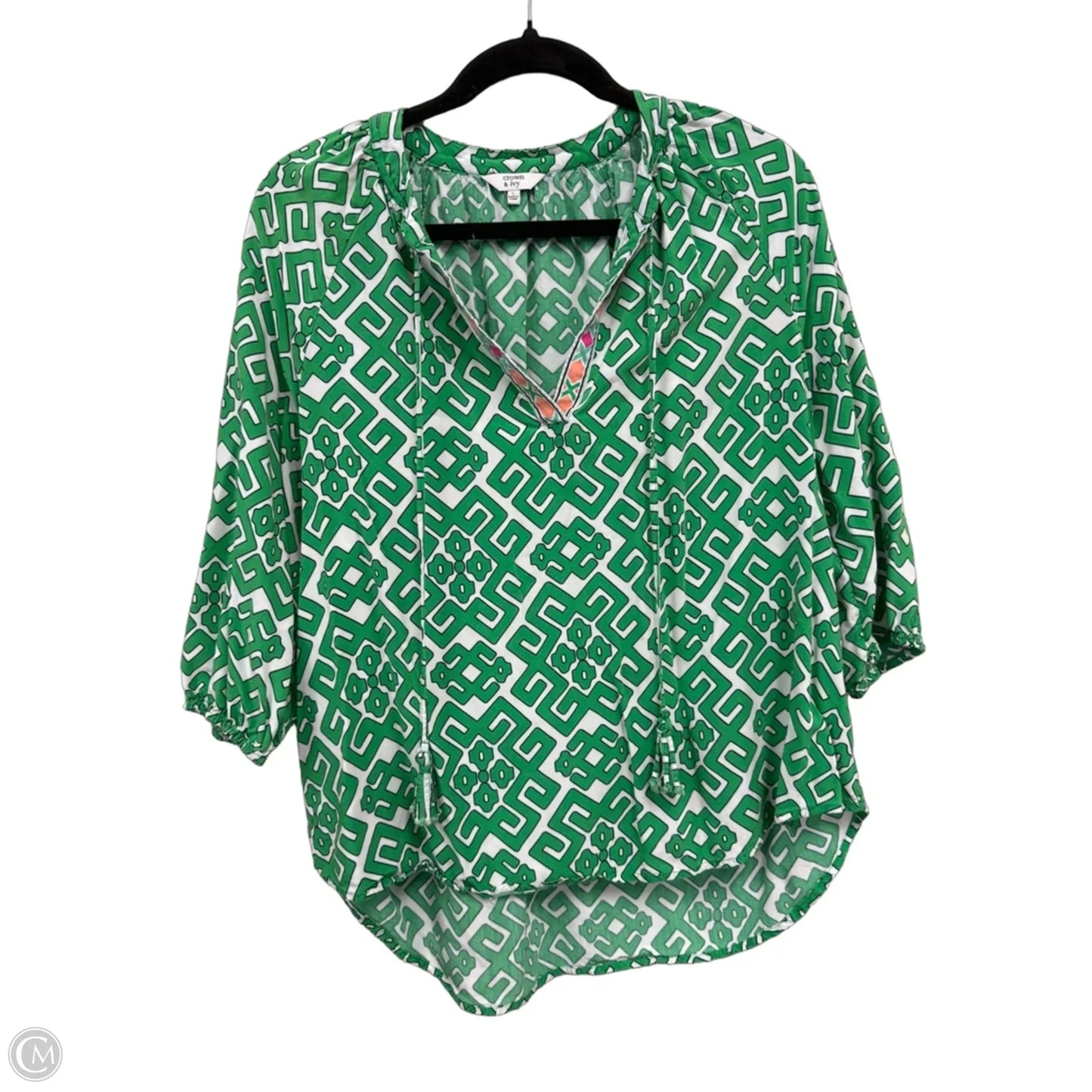 Top 3/4 Sleeve By Crown And Ivy In Green & White, Size: L