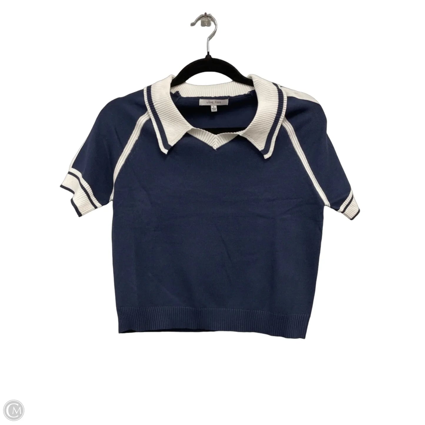 Sweater Short Sleeve By Love Tree In Blue & White, Size: L
