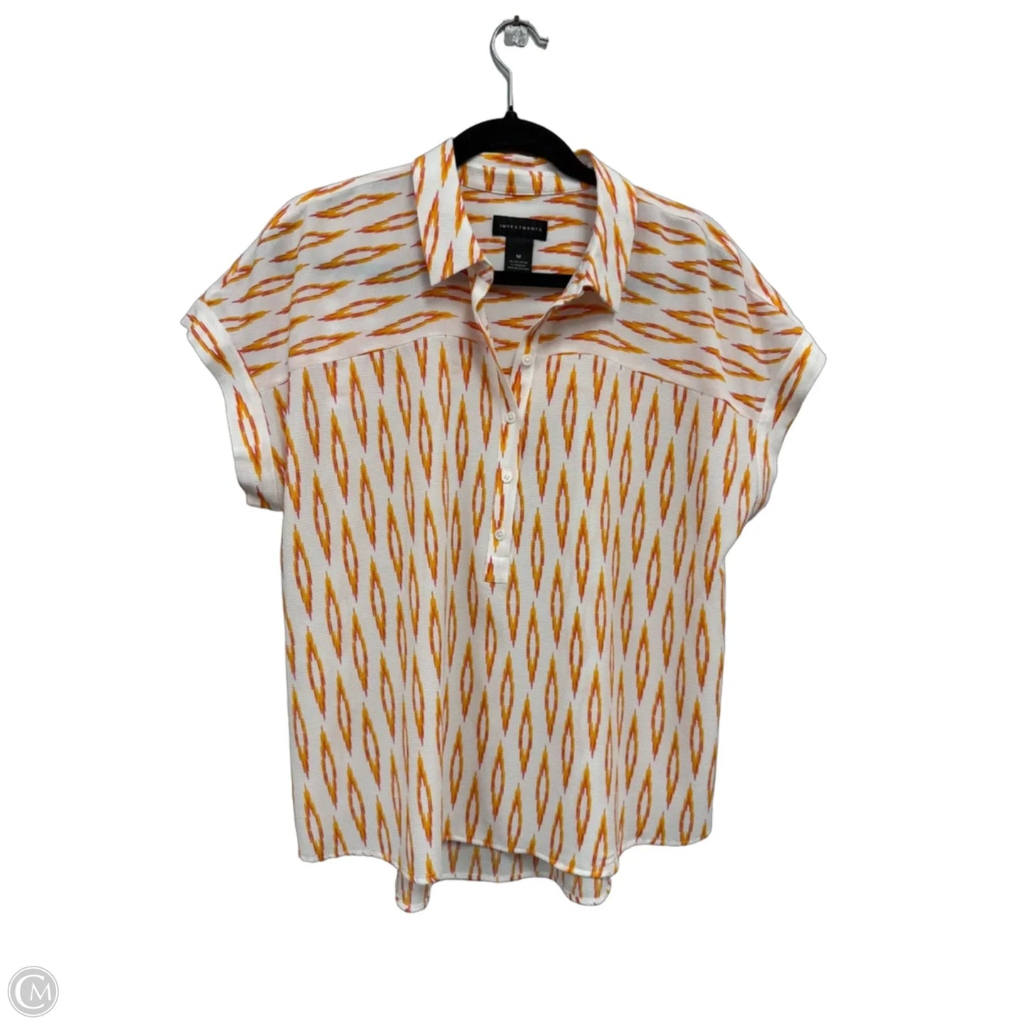 Top Short Sleeve By Investments In Orange & White, Size: M