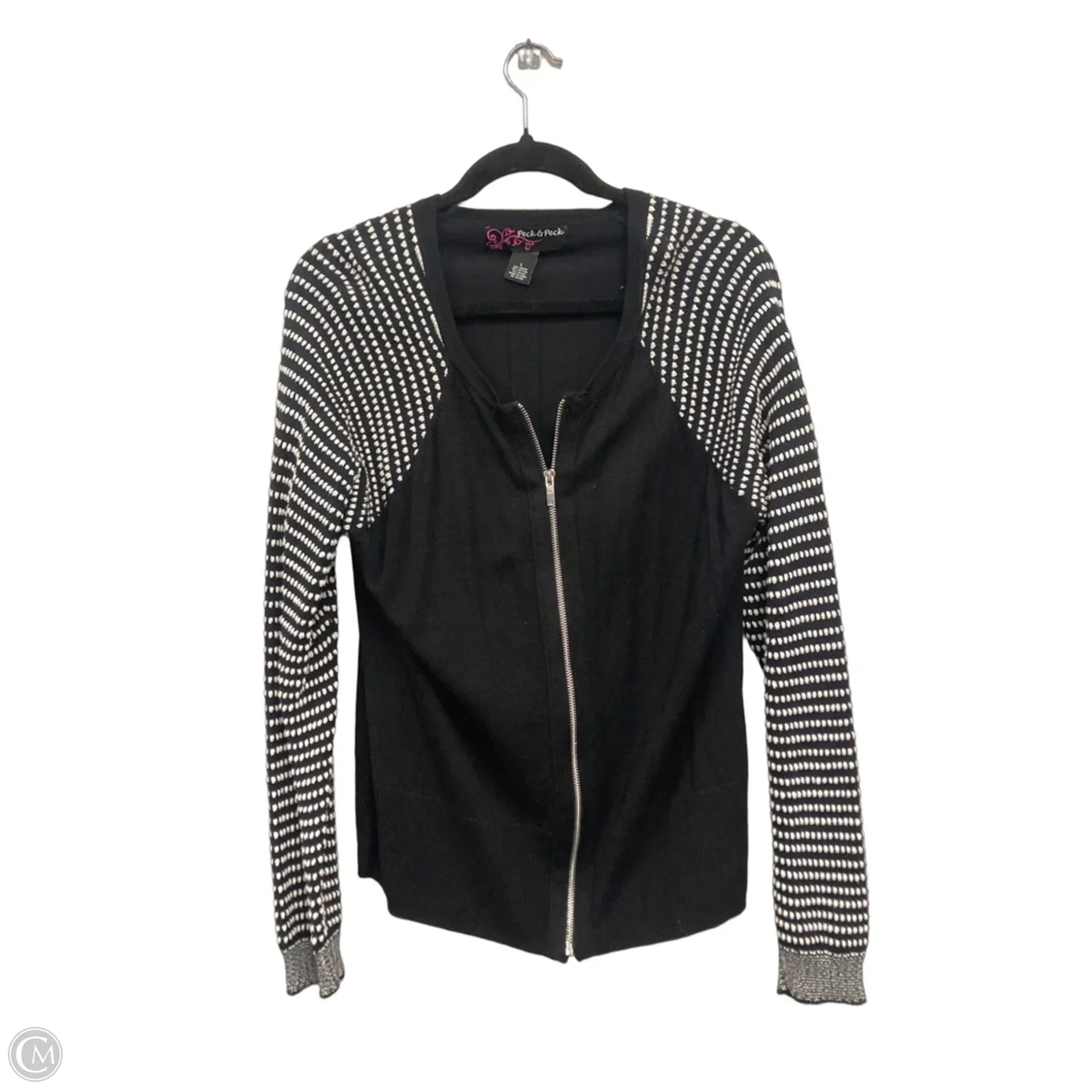 Sweater Cardigan By Peck And Peck In Black & White, Size: L