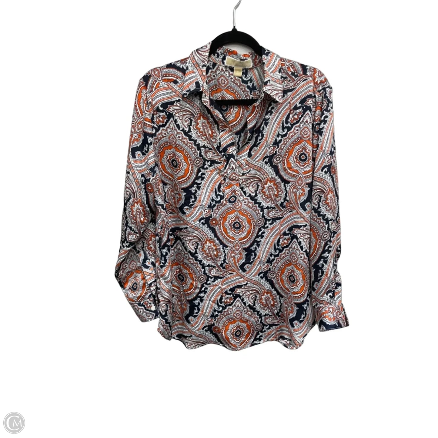 Blouse Long Sleeve By Michael By Michael Kors In Blue & Orange, Size: M