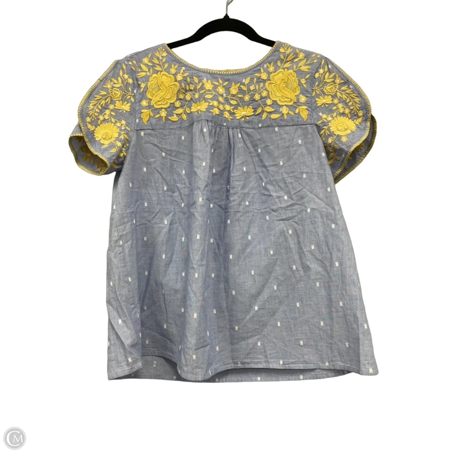 Top Short Sleeve By Charter Club In Blue & Yellow, Size: M
