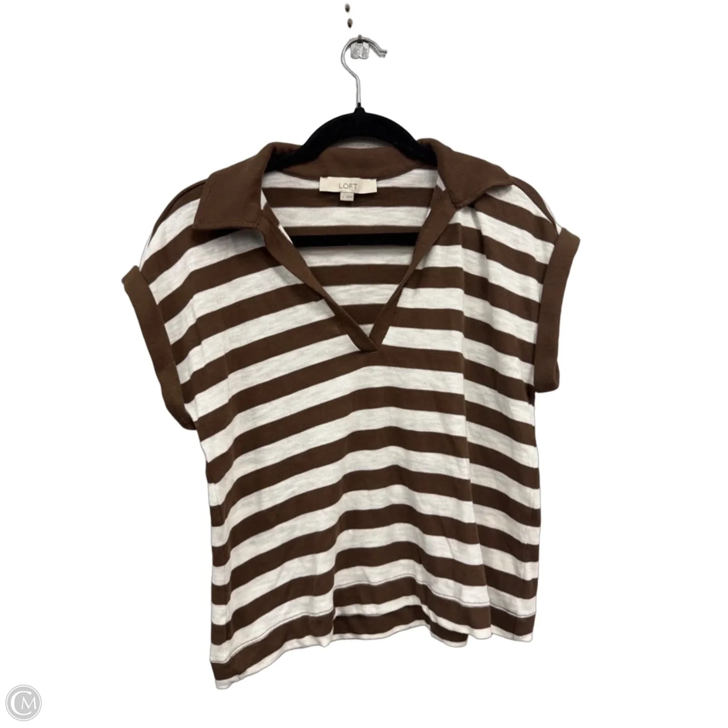 Top Short Sleeve By Loft In Brown & White, Size: S