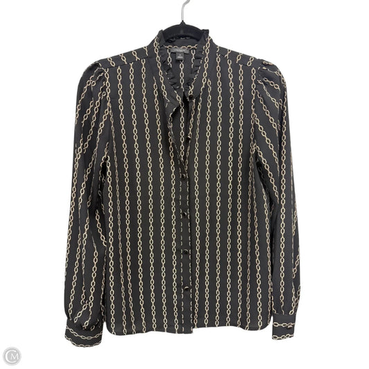 Blouse Long Sleeve By Ann Taylor In Black & Gold, Size: Xs