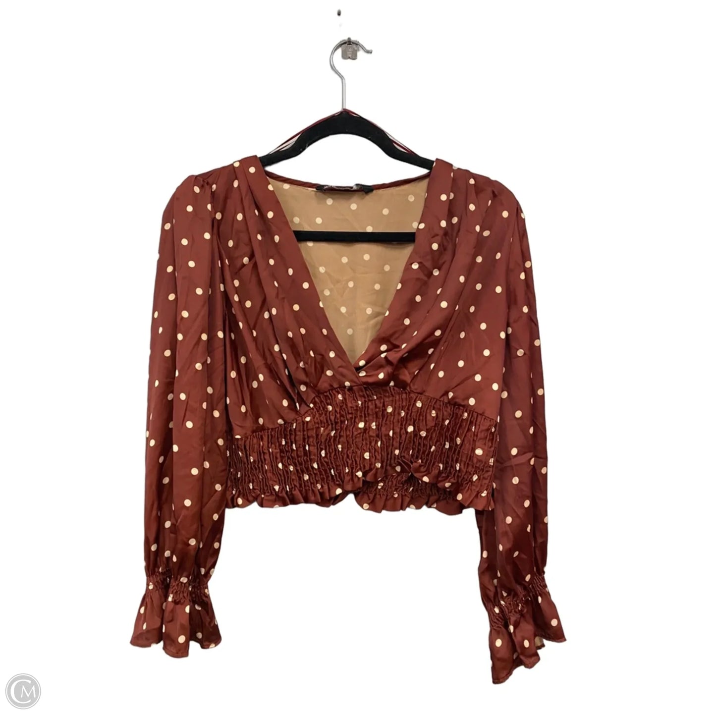 Top Long Sleeve By Zara In Brown & Cream, Size: L
