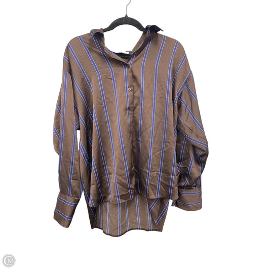 Blouse Long Sleeve By Loft In Blue & Brown, Size: L