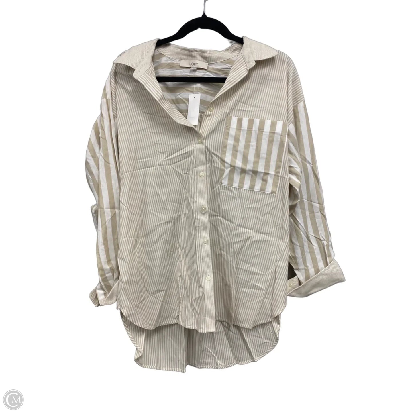 Top Long Sleeve By Loft In Cream & Tan, Size: L