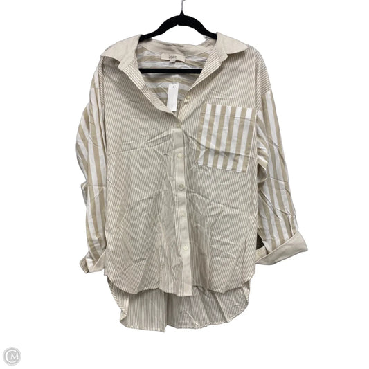 Top Long Sleeve By Loft In Cream & Tan, Size: L