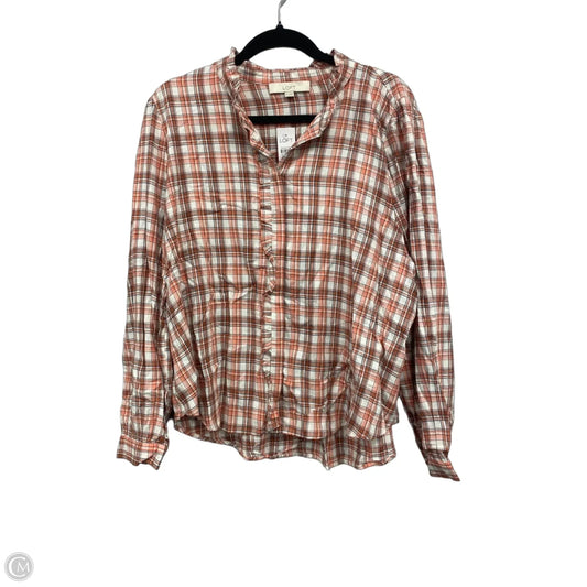 Top Long Sleeve By Loft In Cream & Orange, Size: Xl