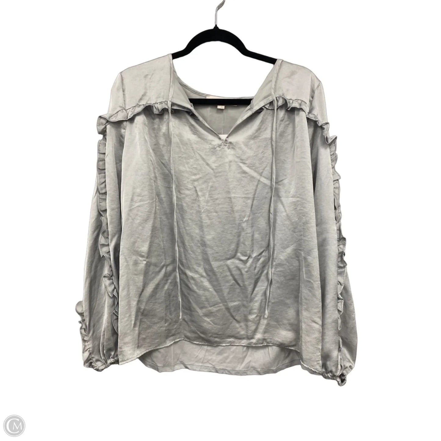 Blouse Long Sleeve By Loft In Grey, Size: L